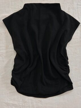 Reformation Black Mock Neck Ruched-Side Tank
